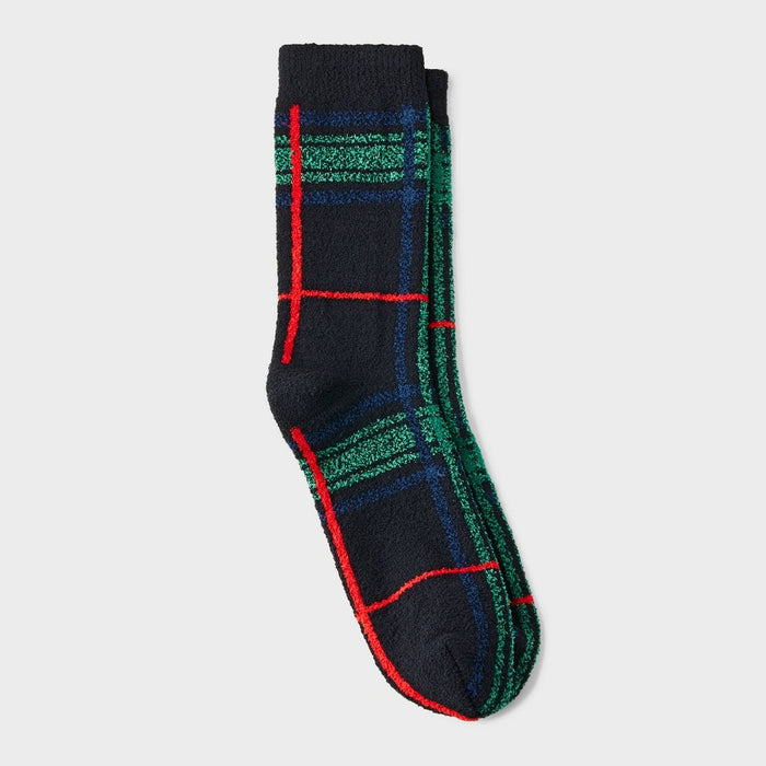 Men's Tartan Plaid Cozy Crew Socks with Gift Card Holder - Wondershop Green/Black 6-12