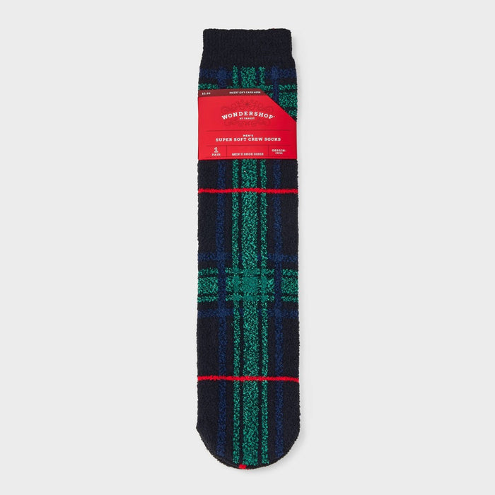 Men's Tartan Plaid Cozy Crew Socks with Gift Card Holder - Wondershop Green/Black 6-12