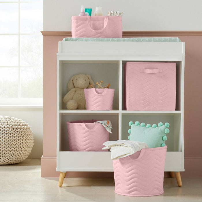 Quilted Fabric Large Round Storage Basket - Light Pink - Cloud Island