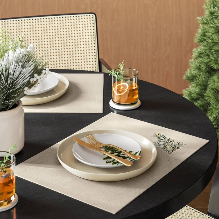 Branches Placemat Green - Threshold: Cotton & Linen, Botanical Leaf Pattern, Rectangle, Machine Washable, 19"x14"