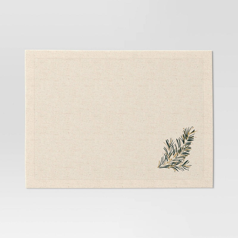 Branches Placemat Green - Threshold: Cotton & Linen, Botanical Leaf Pattern, Rectangle, Machine Washable, 19"x14"