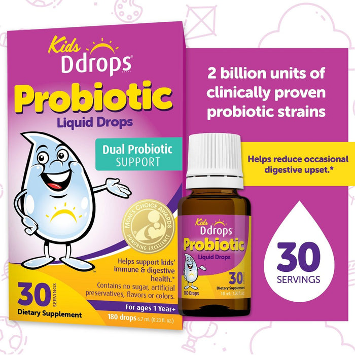 Ddrops Kids' Liquid Probiotic for Healthy Immune and Digestive System - 0.25 fl oz/30 Servings