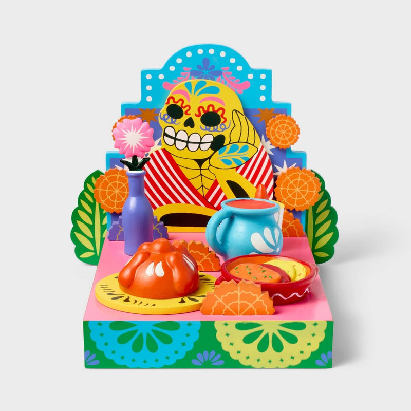 AS IS DAMAGED Dia de Muertos Wood Decorative Sculpted Ofrenda with Tombstone