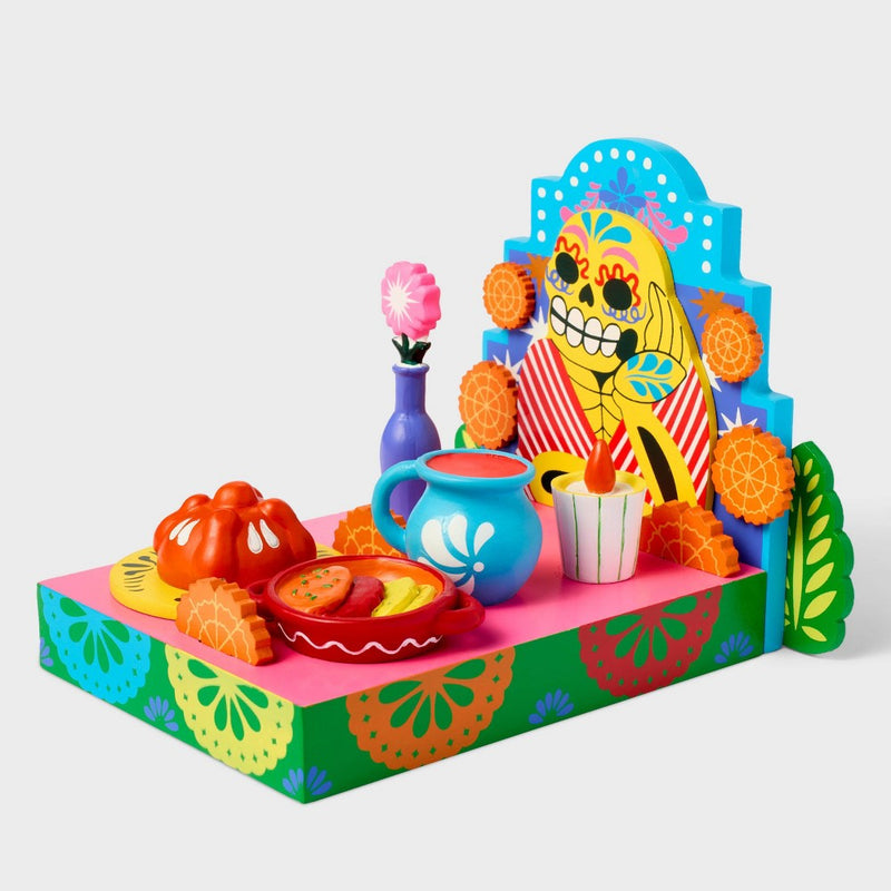 AS IS DAMAGED Dia de Muertos Wood Decorative Sculpted Ofrenda with Tombstone