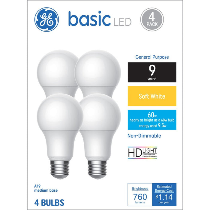 GE 4pk 60W Basic A19 LED Light Bulbs Soft White