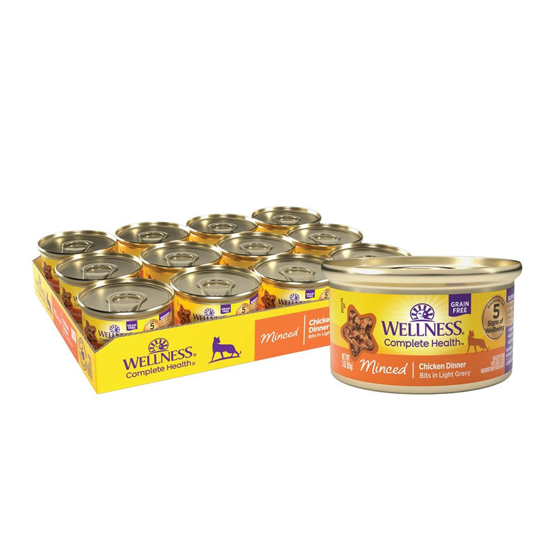 Wellness Complete Health Natural Grain Free Wet Canned Cat Food, Minced Chicken Dinner In Light Gravy, 3 Ounces (Pack Of 24)