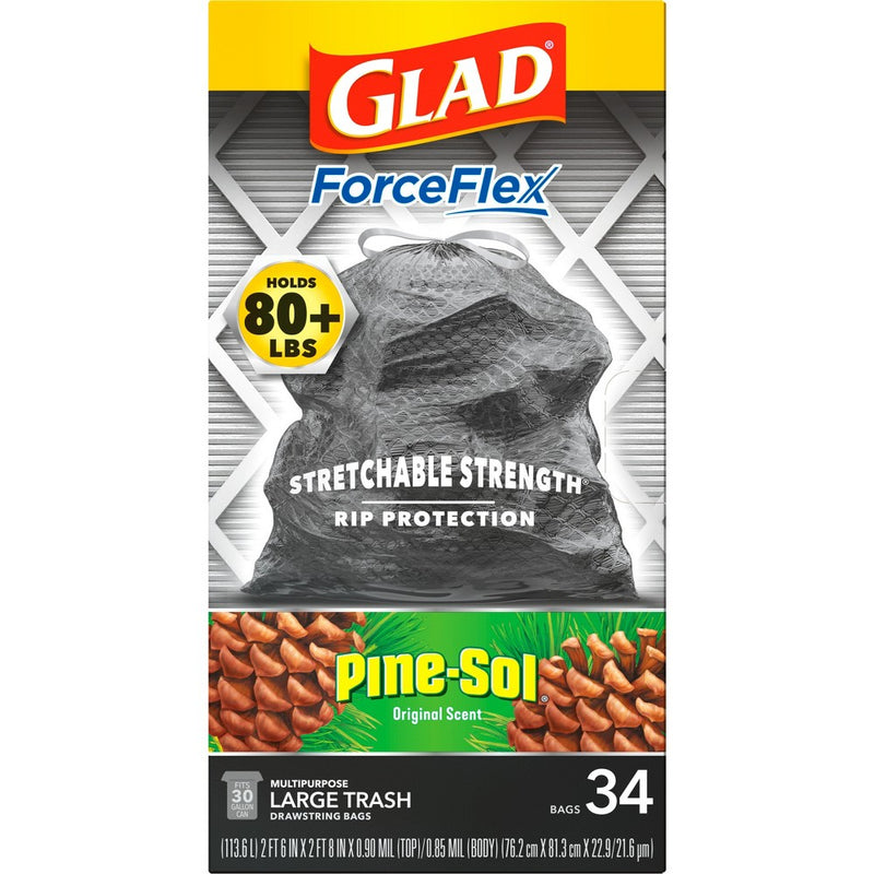 Glad ForceFlex DrawString Trash Bags - Pinesol - 30 Gallon - 34ct