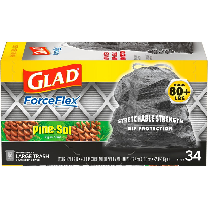 Glad ForceFlex DrawString Trash Bags - Pinesol - 30 Gallon - 34ct