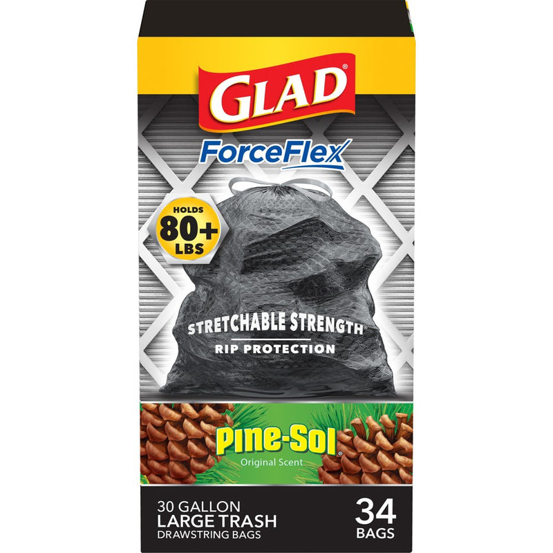 Glad ForceFlex DrawString Trash Bags - Pinesol - 30 Gallon - 34ct
