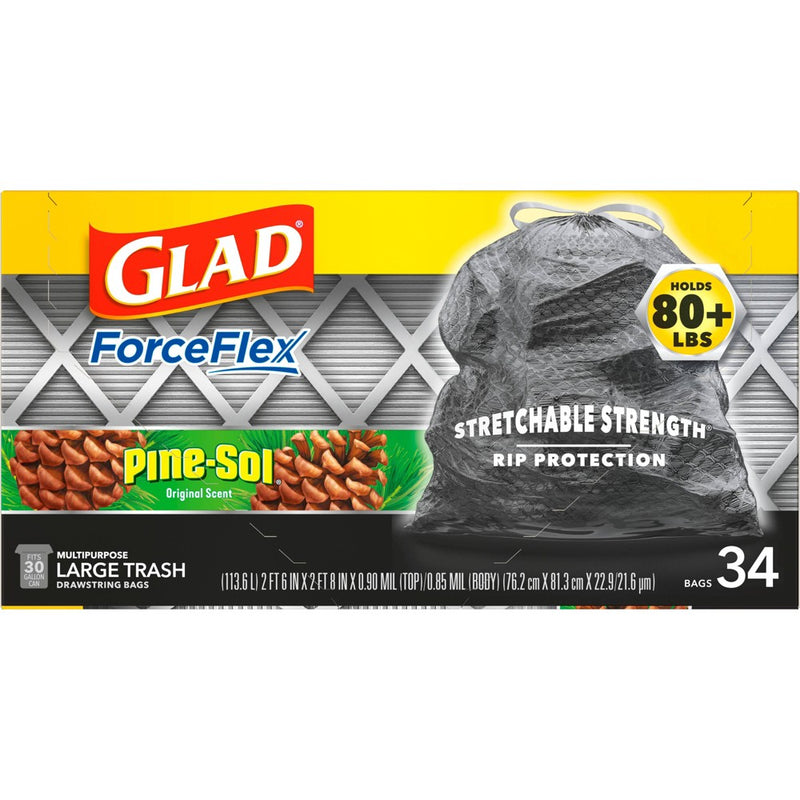 Glad ForceFlex DrawString Trash Bags - Pinesol - 30 Gallon - 34ct