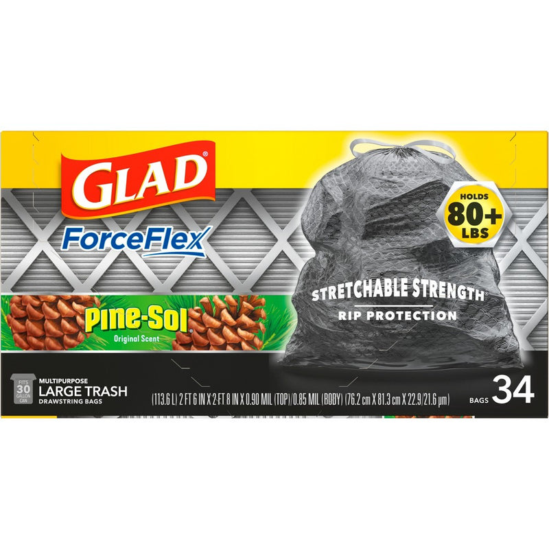Glad ForceFlex DrawString Trash Bags - Pinesol - 30 Gallon - 34ct