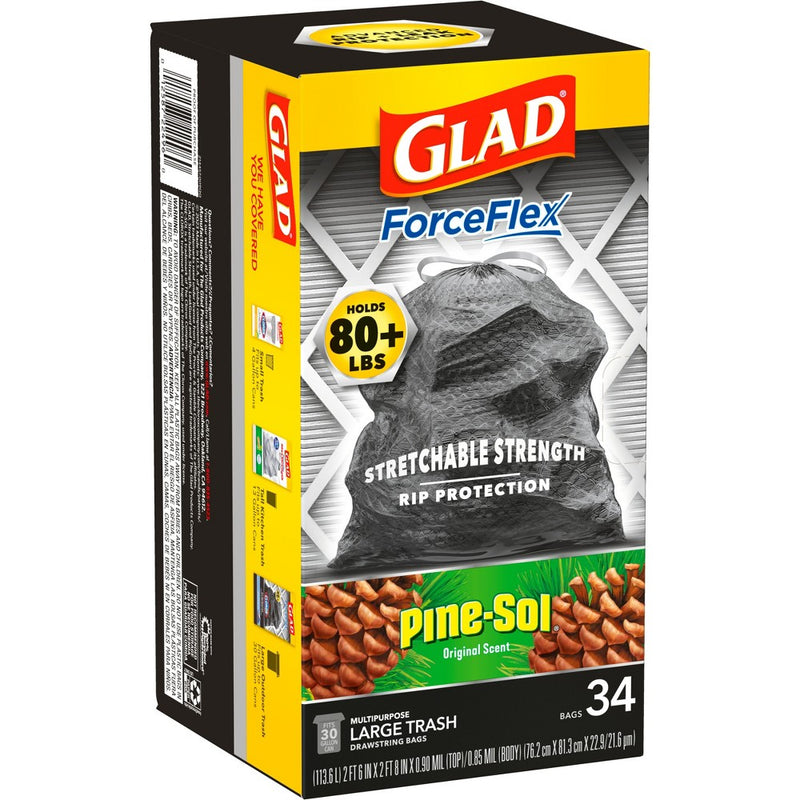 Glad ForceFlex DrawString Trash Bags - Pinesol - 30 Gallon - 34ct