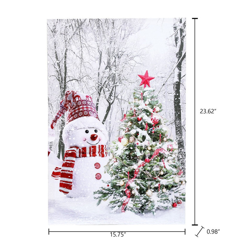 LuxenHome Holiday Snowman Christmas Tree Lighted Canvas Print White (LOCAL PICKUP ONLY)