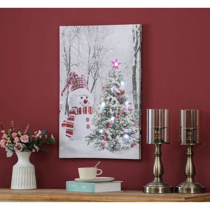 LuxenHome Holiday Snowman Christmas Tree Lighted Canvas Print White (LOCAL PICKUP ONLY)