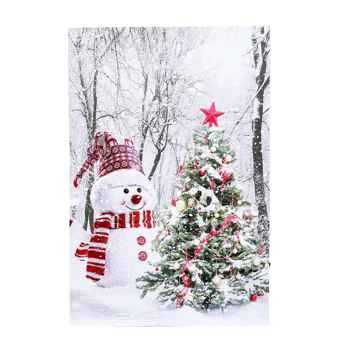 LuxenHome Holiday Snowman Christmas Tree Lighted Canvas Print White (LOCAL PICKUP ONLY)