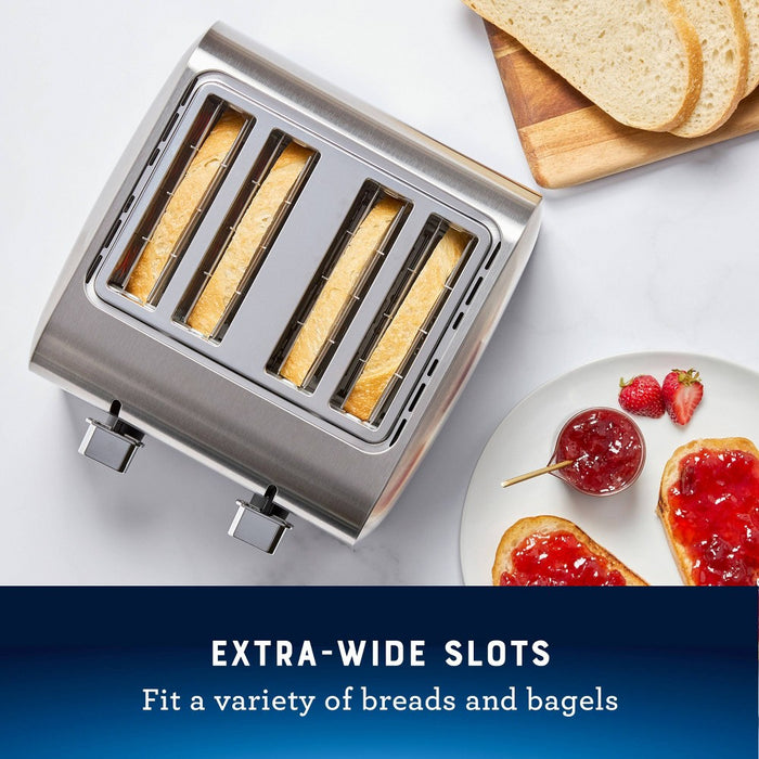 Oster 4-Slice Toaster Stainless Steel With Extra-Wide Slots: Bagel & Reheat Functions, 1560W, Spot Clean, Silver