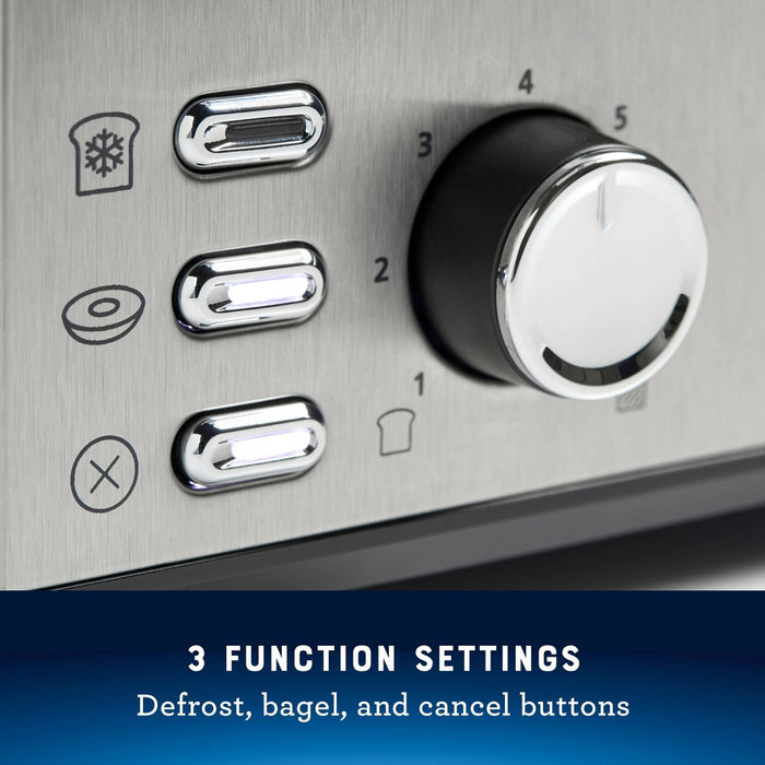 Oster 4-Slice Toaster Stainless Steel With Extra-Wide Slots: Bagel & Reheat Functions, 1560W, Spot Clean, Silver