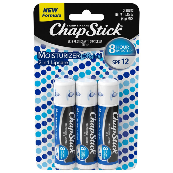 LOT OF 3!!! Chapstick Lip Moisturizer and Skin Protectant Lip Balm, Sunscreen, SPF 12- 3ct