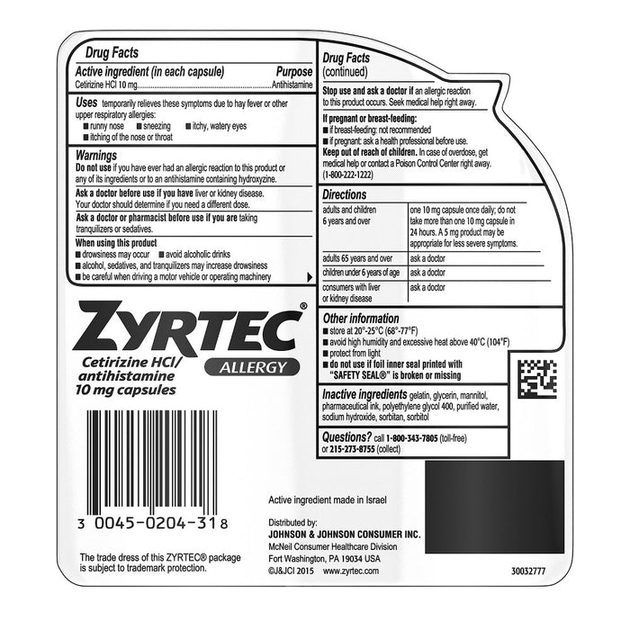 Zyrtec 24 Hour Allergy Relief Capsules - Cetirizine HCl - 12ct