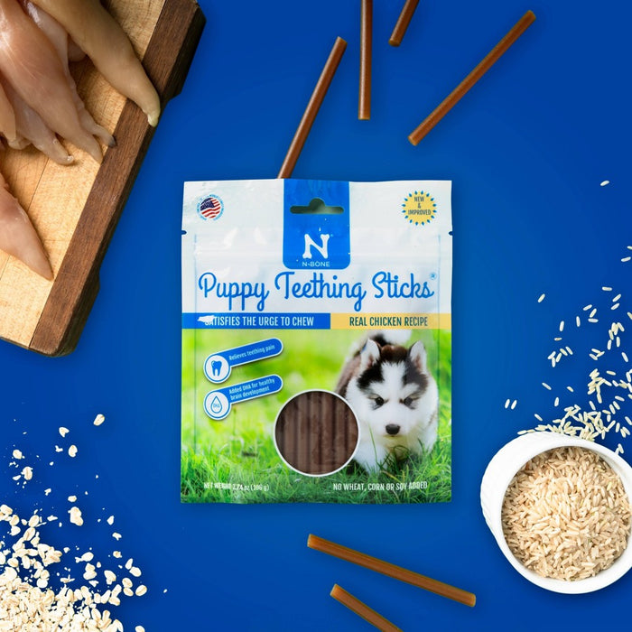 N-Bone Puppy Teething Chicken Flavor Rawhide Alternatives and Chewy Dog Treat Sticks - 3.74oz
