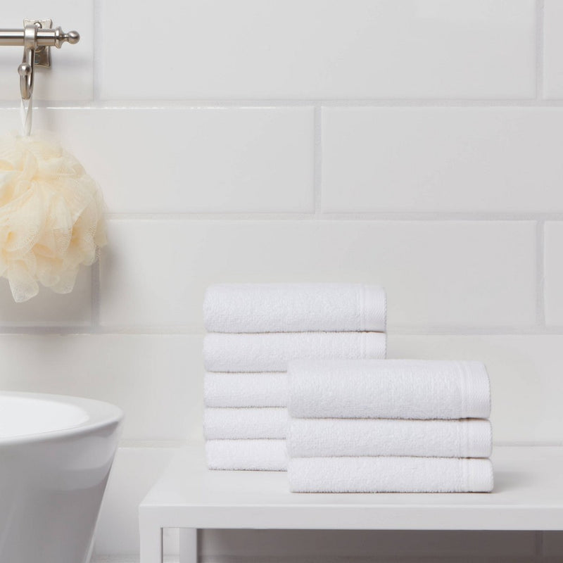 8pk Antimicrobial Washcloth Set White - Room Essentials: Midweight Cotton Terry, Machine Washable