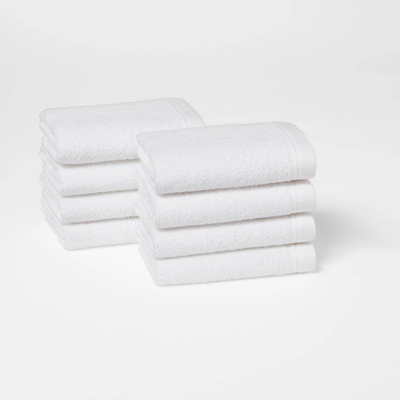 8pk Antimicrobial Washcloth Set White - Room Essentials: Midweight Cotton Terry, Machine Washable