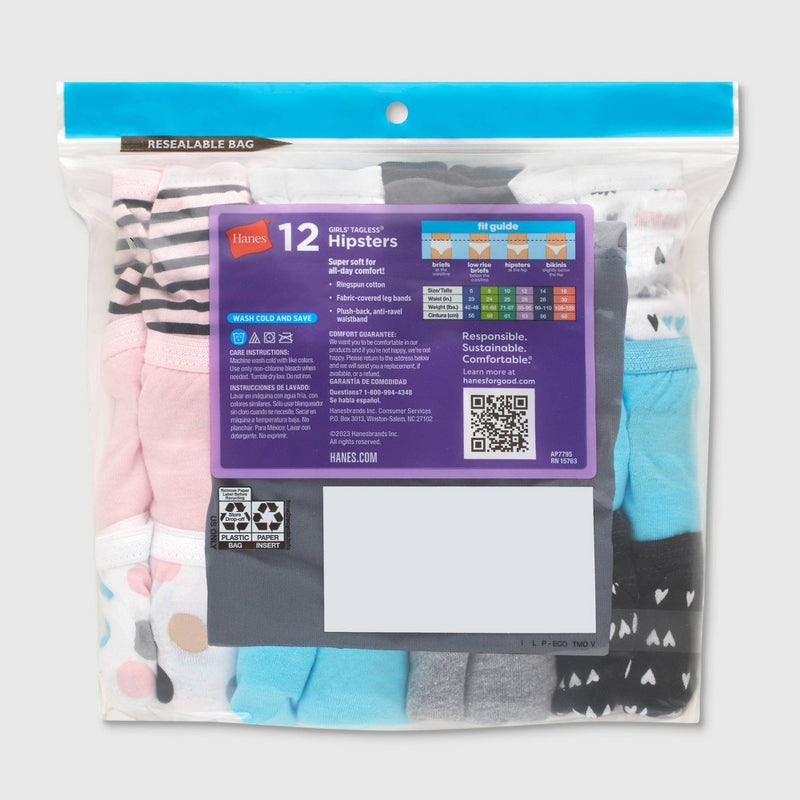 Hanes Girls' 12 +1pk Cotton Hipster Underwear - 10