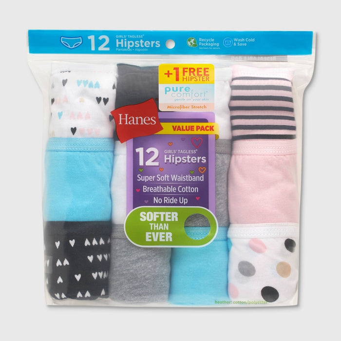 Hanes Girls' 12 +1pk Cotton Hipster Underwear - 10