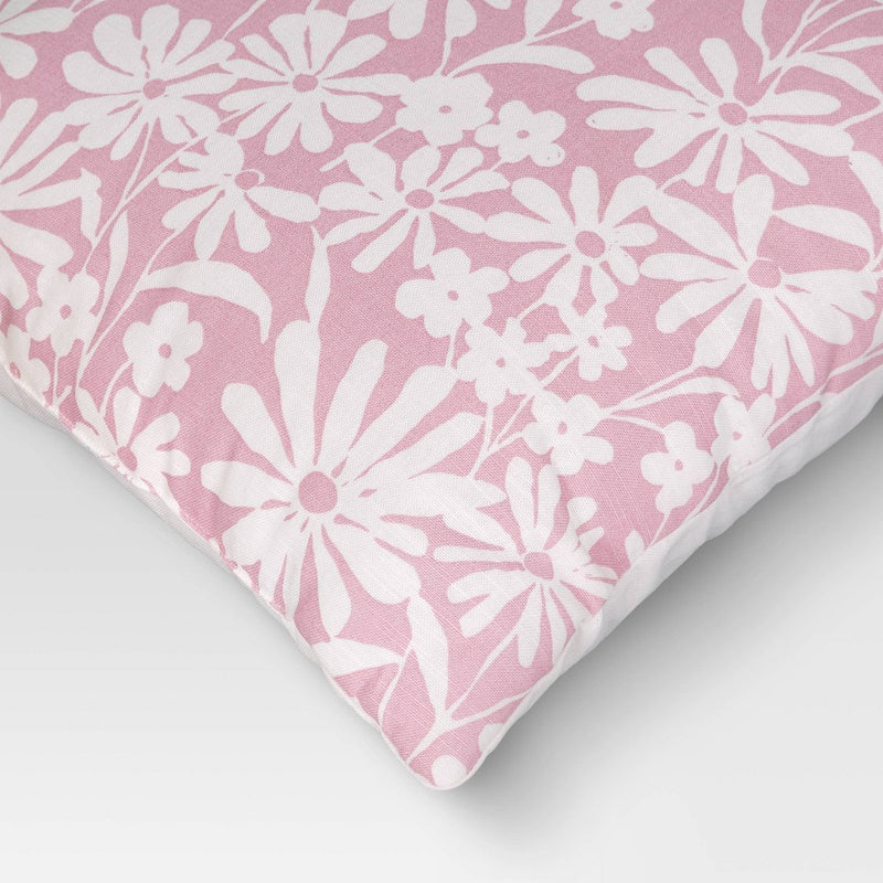 2pk Daisy and Grid Printed Woven Cotton PIllows Pink - Room Essentials: Indoor Square Cushion Set, OEKO-TEX Certified