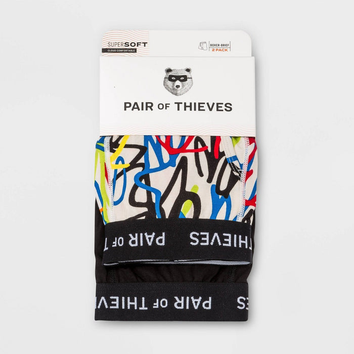 Pair of Thieves Men's 2pk Super Soft Abstract Scribble Boxer Briefs - S