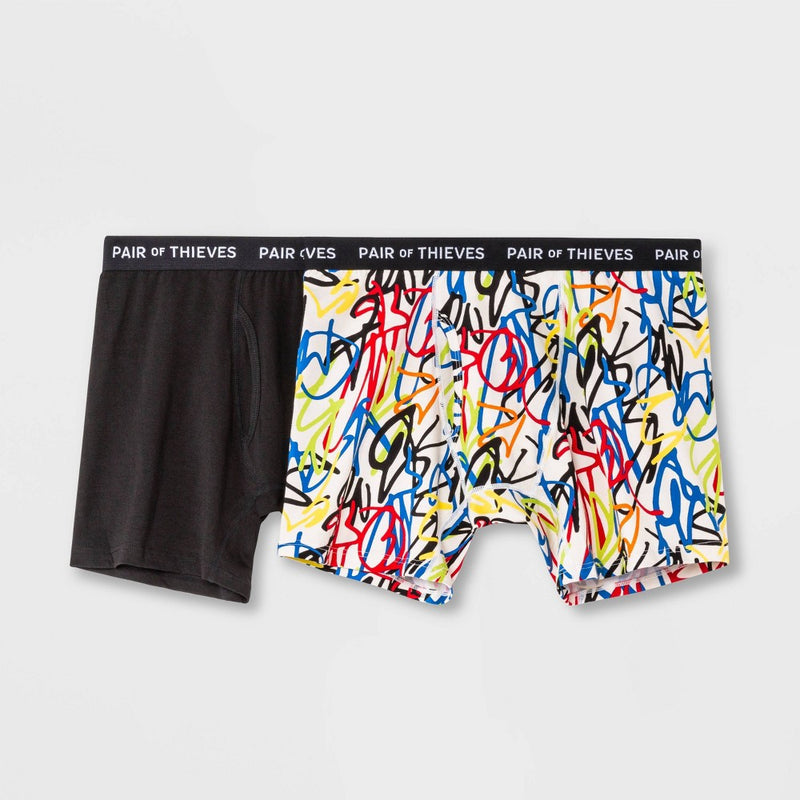 Pair of Thieves Men's 2pk Super Soft Abstract Scribble Boxer Briefs - S