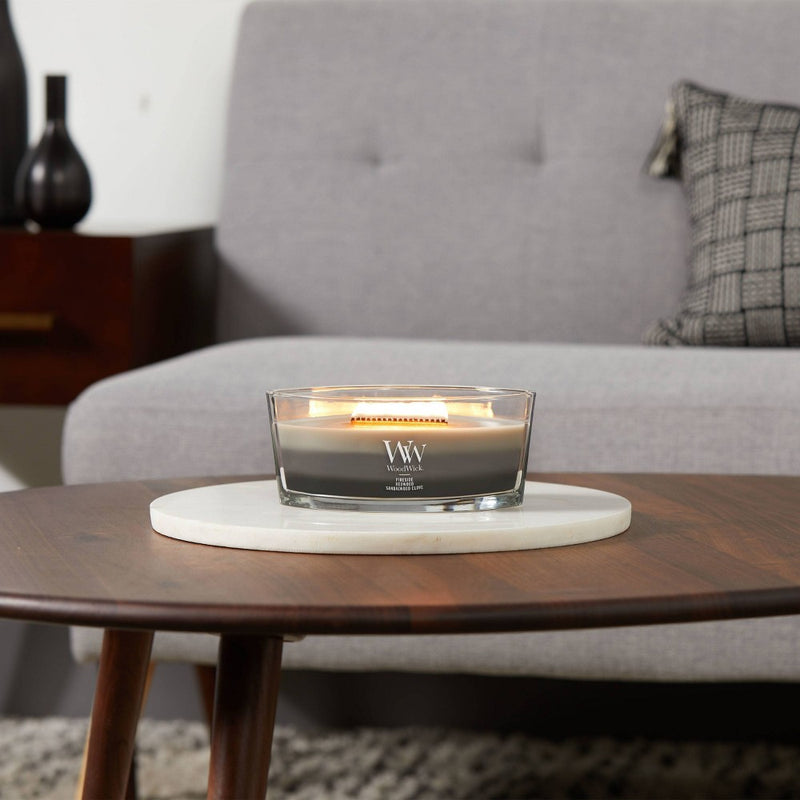 WoodWick 16oz Glass Trilogy Warm Woods Ellipse Jar Candle