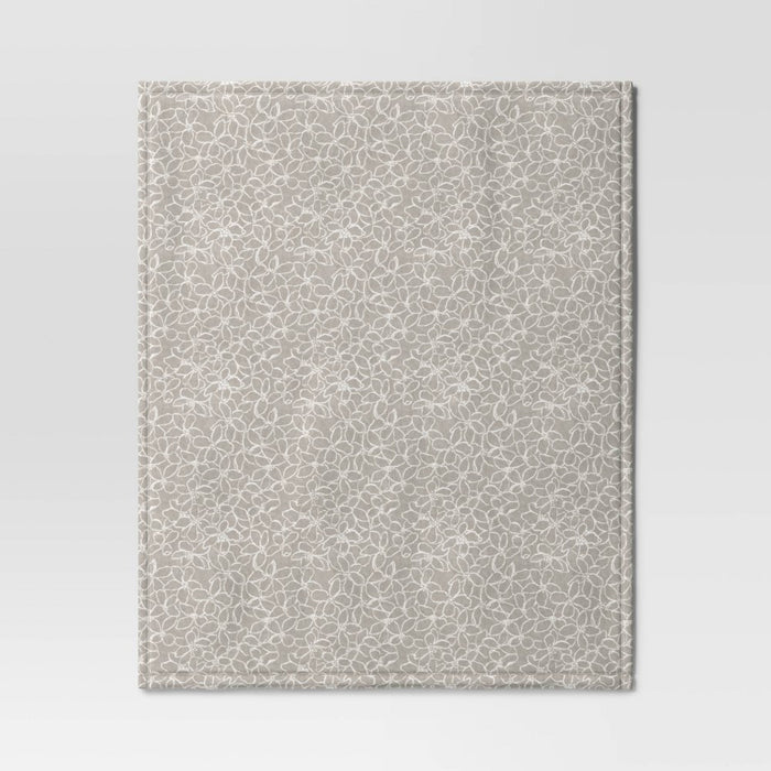 Floral Printed Plush Throw Blanket Gray - Room Essentials: Soft, Knitted, Lightweight, 50x60", Machine Washable