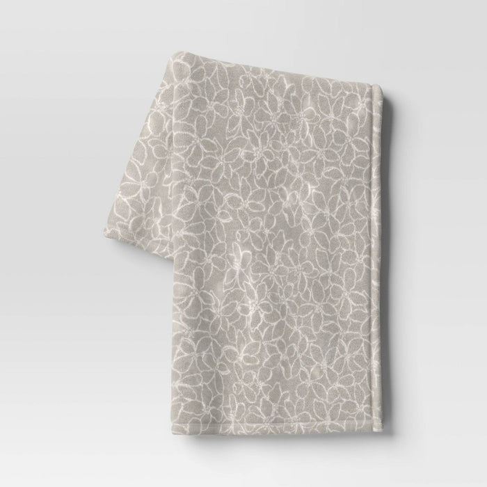 Floral Printed Plush Throw Blanket Gray - Room Essentials: Soft, Knitted, Lightweight, 50x60", Machine Washable