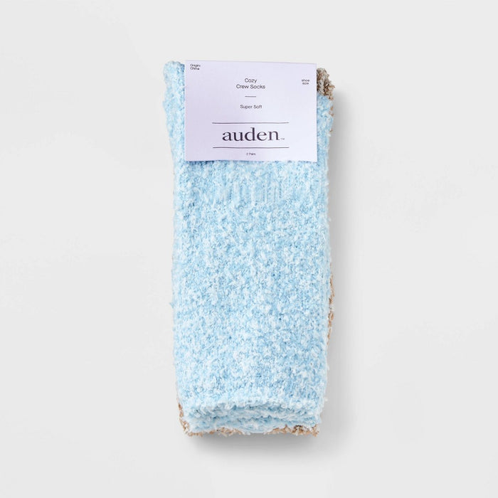 Women's Marled 2pk Cozy Crew Socks - Auden Turquoise/Taupe 4-10