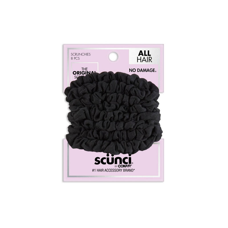 scunci No Damage Knit Scrunchies - Black - All Hair - 8pcs