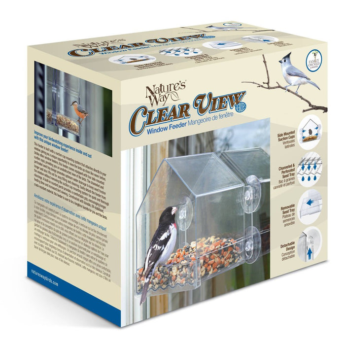 Nature's Way Bird Products 2 Cup Clear View Plastic Window Bird Feeder 6.75": Suction Cup Mount, Shatterproof