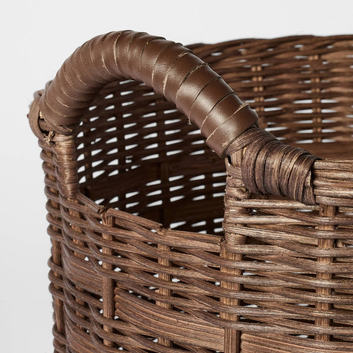 Medium Round Rattan Decorative Basket Dark Brown - Threshold designed with Studio McGee: Open Top, Side Handles, FSC Certified