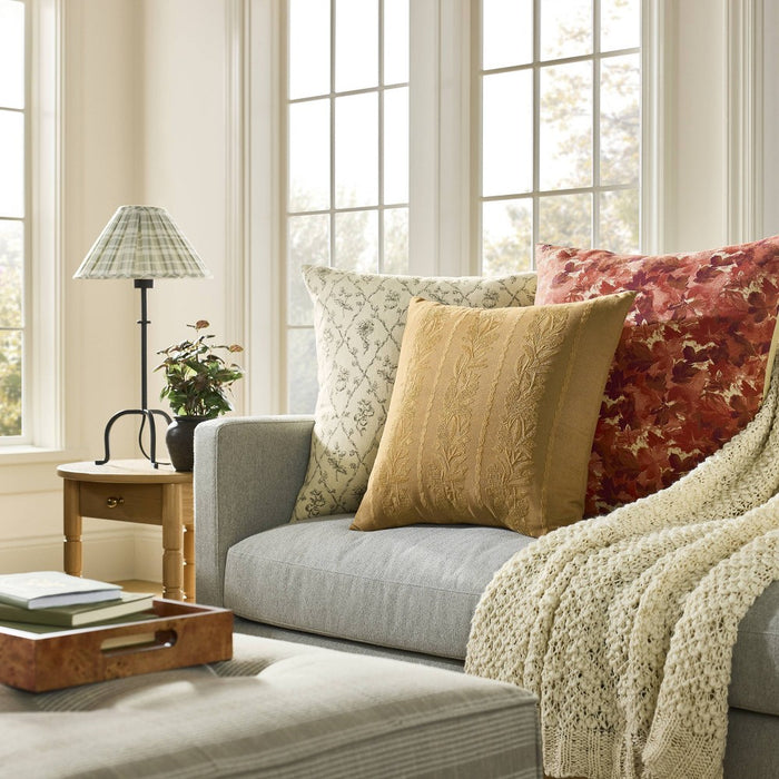Oversized Woven Harvest Square Throw Pillow Cream/Dark Brown - Threshold designed with Studio McGee: Floral Cotton, Indoor Use, Removable Cover