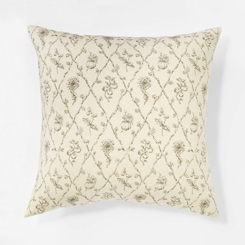 Oversized Woven Harvest Square Throw Pillow Cream/Dark Brown - Threshold designed with Studio McGee: Floral Cotton, Indoor Use, Removable Cover (LOCAL PICKUP ONLY)