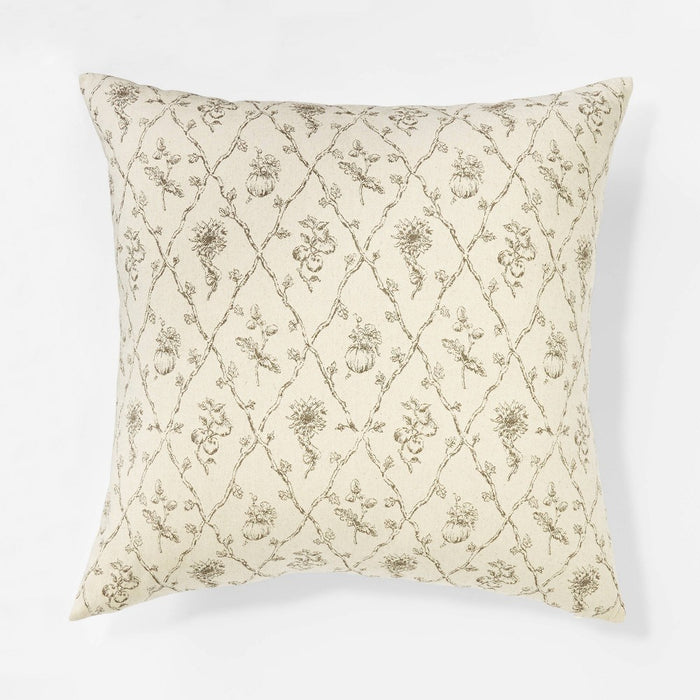 Oversized Woven Harvest Square Throw Pillow Cream/Dark Brown - Threshold designed with Studio McGee: Floral Cotton, Indoor Use, Removable Cover