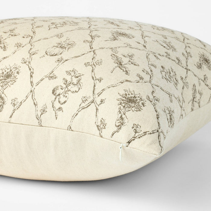 Oversized Woven Harvest Square Throw Pillow Cream/Dark Brown - Threshold designed with Studio McGee: Floral Cotton, Indoor Use, Removable Cover