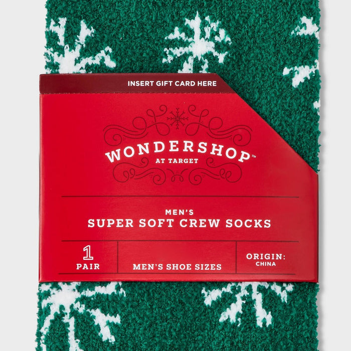 Men's Winter Polar Bear Cozy Crew Socks with Gift Card Holder - Wondershop Dark Green 6 -12