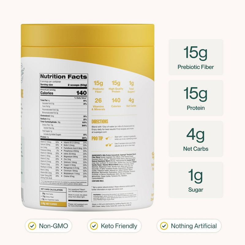 Supergut Prebiotic Shakes for GLP-1 Craving Control & Digestive Health - Vanilla - 15oz