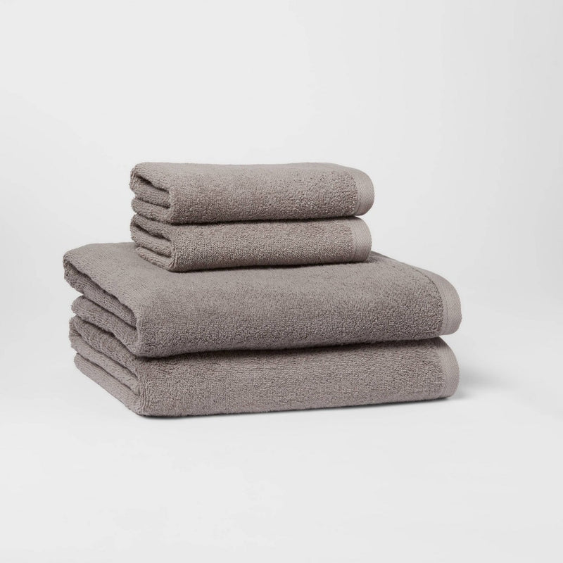 4pk Antimicrobial Assorted Bath and Hand Towel SetGray - Room Essentials: Cotton Terry, Midweight GSM, Machine Washable