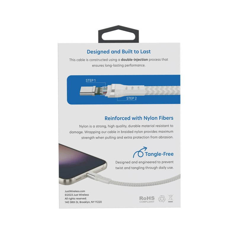Just Wireless 6' Ultra Braided USB-C to USB-C Flat Cable - Dove