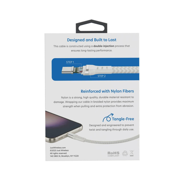 Just Wireless 6' Ultra Braided USB-C to USB-C Flat Cable - Dove