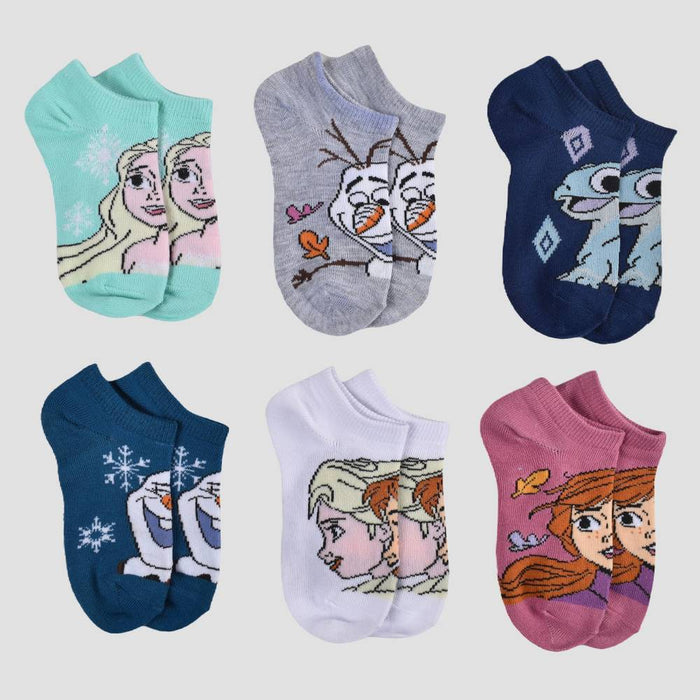 Girls' Frozen 6pk No Show Socks - Blue/Gray XS/S