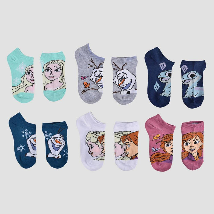 Girls' Frozen 6pk No Show Socks - Blue/Gray XS/S