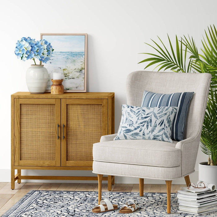 Warwick 2 Door Cabinet Natural - Threshold: Transitional Style, Wood Frame, Adjustable Shelves, Anti-Tip Hardware (LOCAL PICKUP ONLY)
